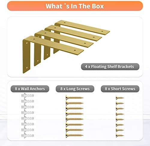 L Shelf Brackets 10 inch, Gold Heavy Duty Iron Shelf Brackets, Industrial Mod...
