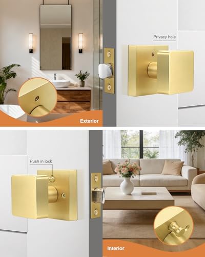 Probrico 6 Pack Gold Square Door Knobs, Modern Heavy Duty Design Door Handle ...
