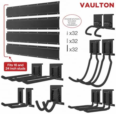 VAULTON 96" Garage Wall Organizer, Metal Tool Rack, 4 Rails 11 Hooks