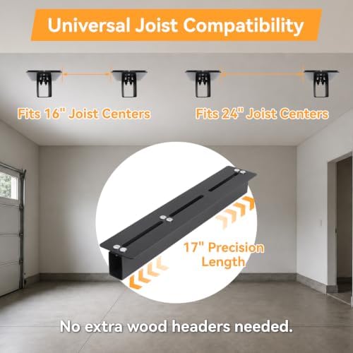 Garage Ceiling Storage Racks for 4 Bins, 17" Heavy Duty Steel Rails, Ove...