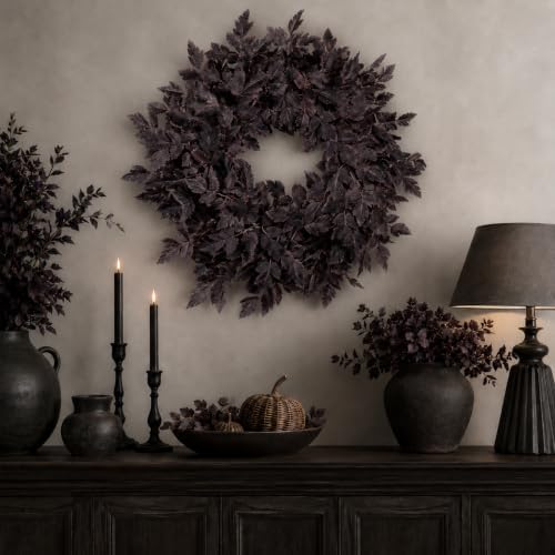 Fall Wreath for Front Door- 24 Inch Fall Decor Plum Leaves Halloween Wreath