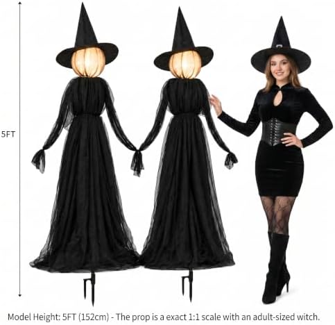 Hourleey Halloween Witch Decorations Outdoor, 5FT Set of 3 Lighted Witches