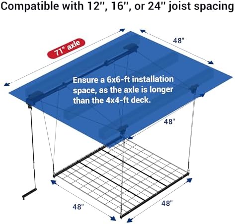 FLEXIMOUNTS Garage Ceiling Lifting Storage Rack, 4x4 Ft Heavy-Duty Metal Fram...