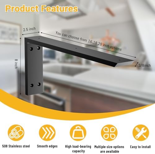 Countertop Support Bracket 20 inch 4 Pack (3/8" Thick),Premium Heavy Dut...