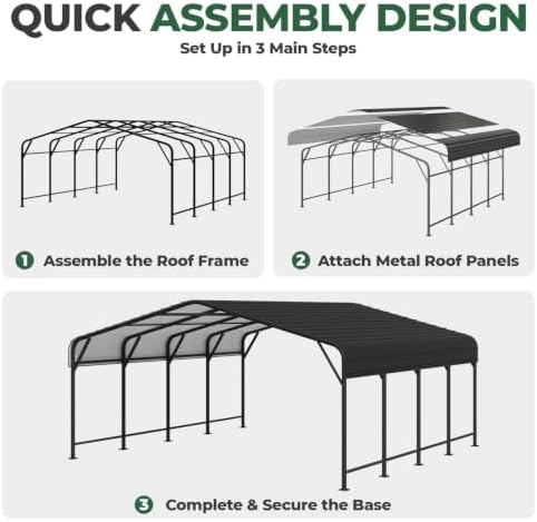 20x20 FT Metal Carport, Outdoor Heavy Duty 2 Car Carport with Reinforced Galv...