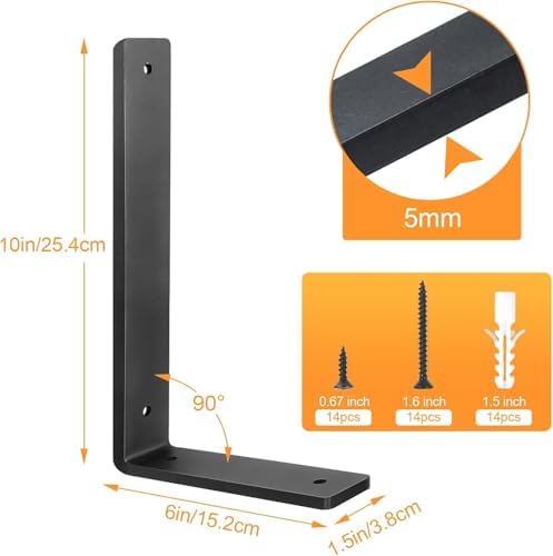 Heavy Duty Shelf Brackets 10 Inch, 6 Pack Floating Shelf Brackets, L Wall She...