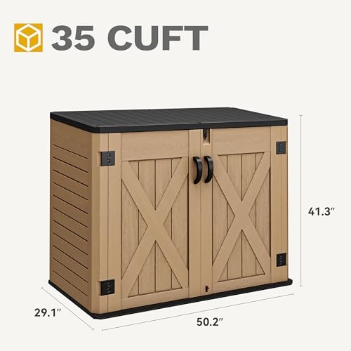 DWVO Outdoor Storage Shed, Weatherproof Resin, 35 Cu Ft Capacity, Horizontal ...