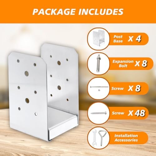 4x4 Post Base, 4Pcs Stainless Steel Adjustable Post Anchors Bracket