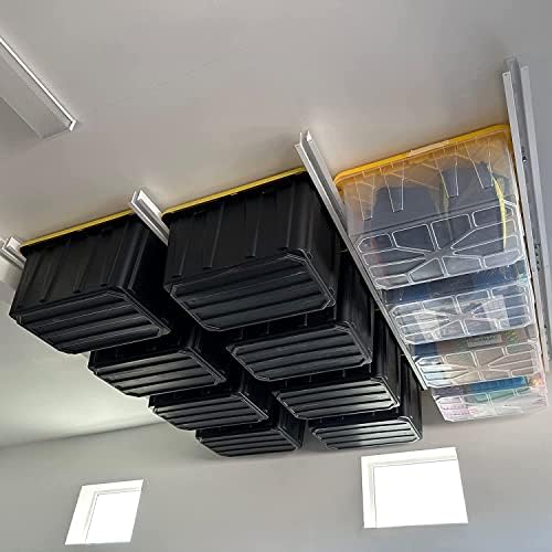 E-Z Garage Storage Tote Slide PRO – Made in USA Ceiling Tote Rack, 15 Totes