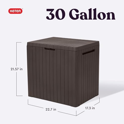 Keter City 30 Gallon Resin Outdoor Storage Box and Patio Furniture Side Table...