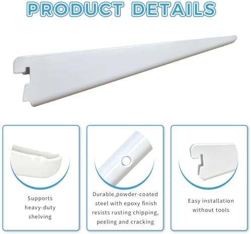 15-Inch Adjustable Double-Track Wire Shelf Brackets, 10 Pack, White