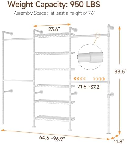 ONBRILL H3 Expandable Wall Mounted Closet System, Heavy Duty Clothing Rack