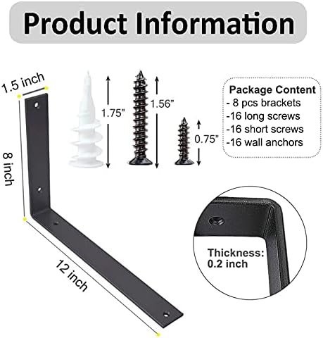 Shelf Brackets 12 Inch L Brackets for Shelves Heavy Duty Black Wall Brackets ...
