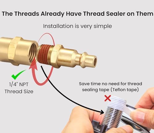 1/4 Inch NPT Air Coupler and Plug Kit with sealant