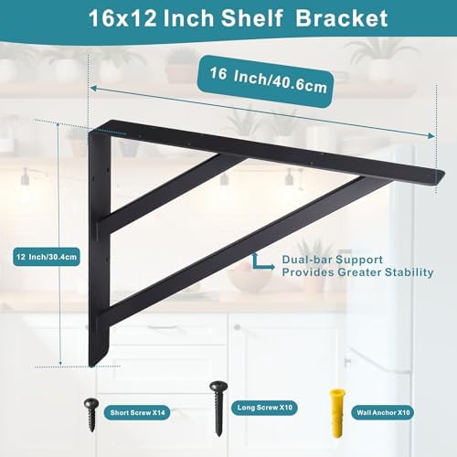 16 inch Heavy Duty Shelf Brackets, Countertop Support Brackets, Fireplace Man...