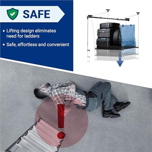FLEXIMOUNTS Garage Ceiling Lifting Storage Rack, 4x4 Ft Heavy-Duty Metal Fram...