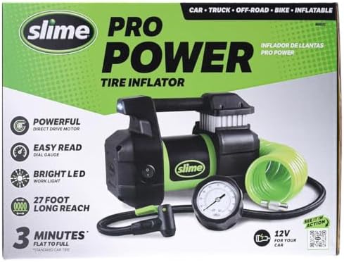 Slime 40031 Tire Inflator, Portable Car, SUV, 4x4 Air Compressor, Pro Power, ...