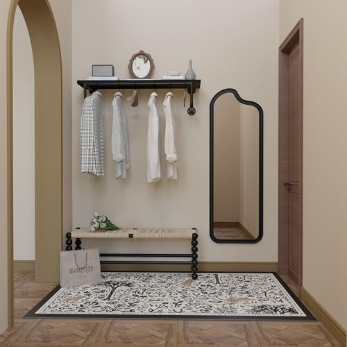 Clothes Rack 36in, Wall Mounted Garment Racks with Real Black Wood Shelf, Hea...