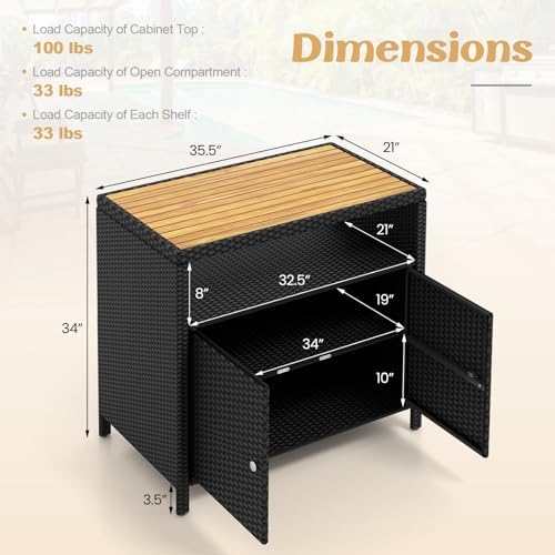 Tangkula Rattan Outdoor Storage Cabinet, Patiojoy Outdoor Cabinet with Acacia...