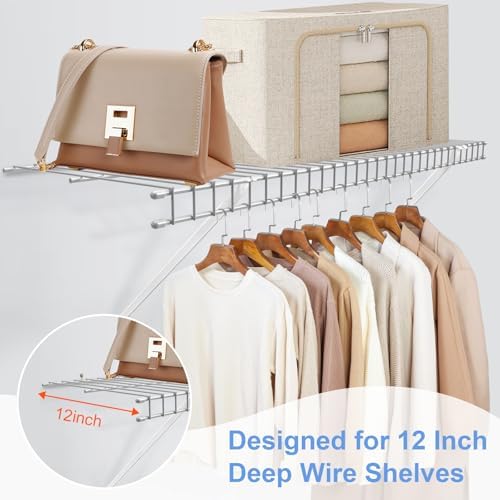 12 Inch Wire Shelf Brackets Set, 8 Pack Metal White Closet Support Bracket wi...