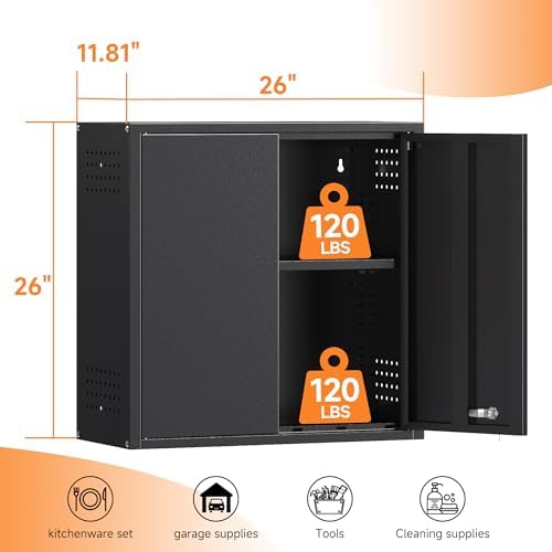 Coolsun 26" H Garage Wall Cabinet with Lockable Doors and Adjustable Shelf
