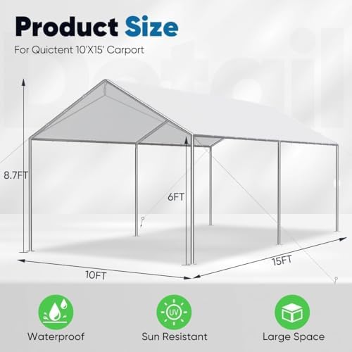 Quictent 10x15 ft Heavy Duty Car Canopy Galvanized Frame Carport Outdoor Part...