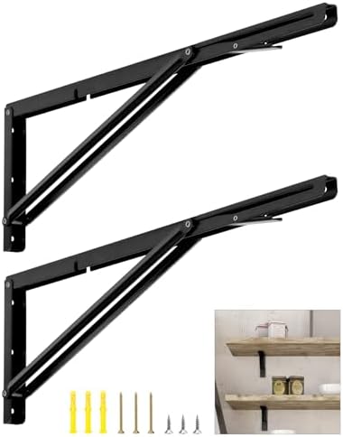 QWORK 24" Heavy Duty Folding Shelf Brackets for Wall Mounted Folding Tab...