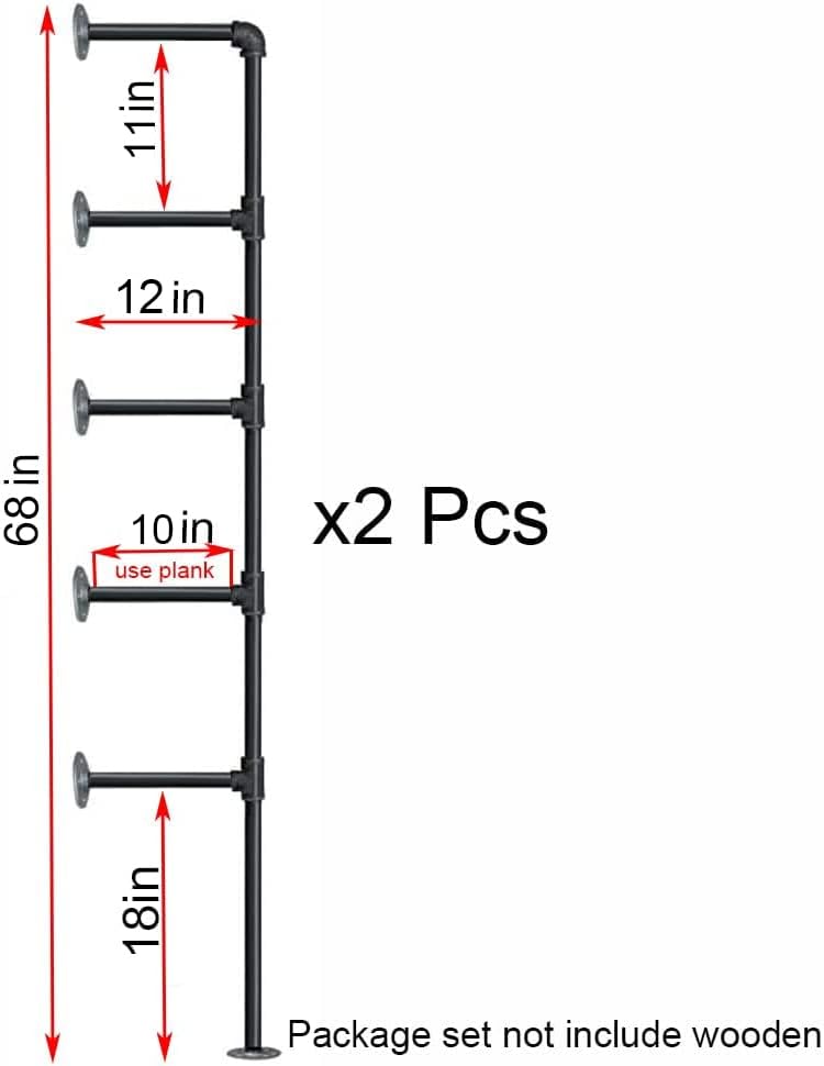 Industrial Retro Wall Mount iron Pipe Shelf,DIY Open Bookshelf,Hung Bracket,H...
