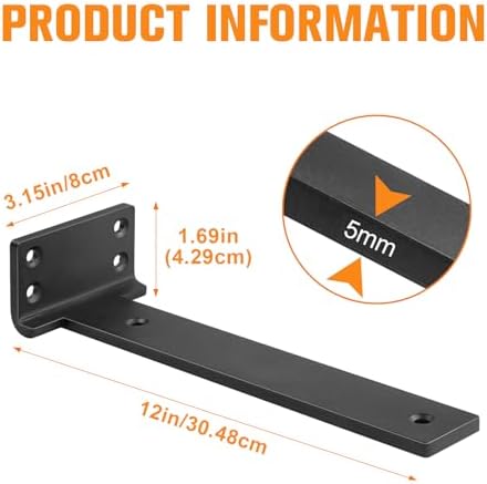 Black Floating Shelf Brackets 12 inch 6 Pack L Brackets for Floating Shelves ...