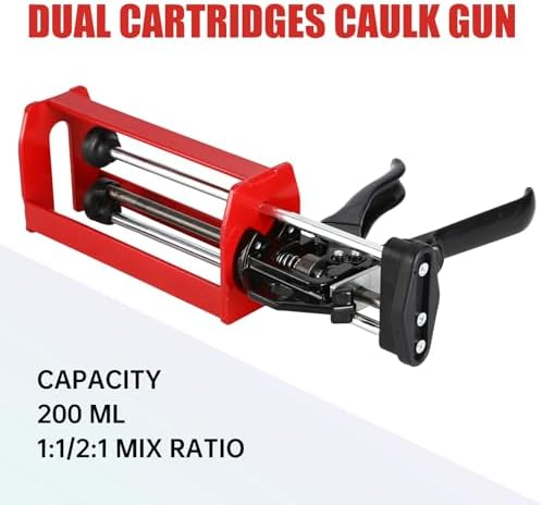 Dual Caulking Gun,Epoxy Gun for 200 ml(6.75 fl oz,1:1 or 2:1 Mix Ratio),Red