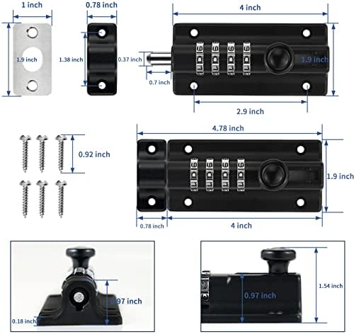 2PC 4-Digit Combination Slide Lock Solid Combination Bolt Latch Combi-Bolt
