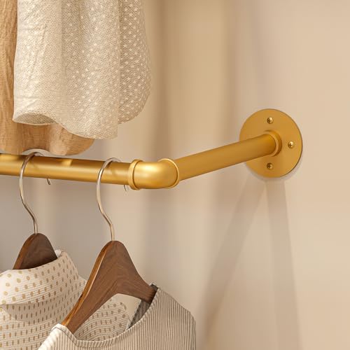 KaKaBB Heavy Duty Gold Pipe Clothing Rack - Wall Mounted Industrial Clothes R...