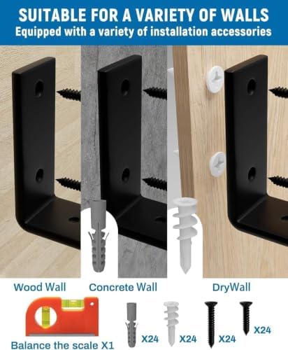 LEOPO 8 inch Shelf Brackets 12-Pack, 1/5" Thick Floating Shelf Bracket