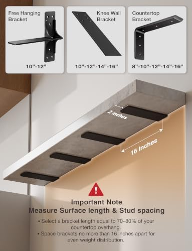 BATODA 12” Countertop Support Steel Brackets (2 PCS), Heavy Duty L Bracket