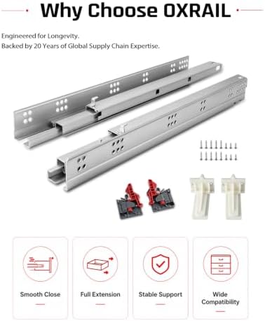 21 Inch Undermount Drawer Slides Soft Close 1 Pair, Bottom Mount Drawer Slide...