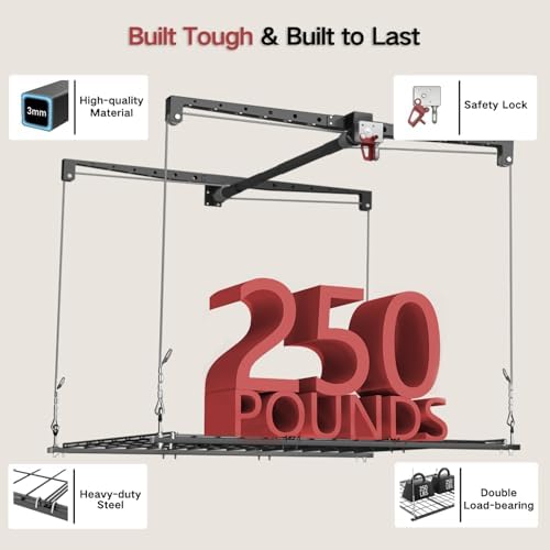 Overhead Garage Storage Rack for 10–12 FT Ceiling, Heavy-duty 4x4 FT Ceiling ...
