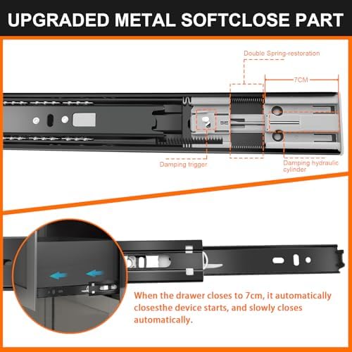 10 inch Drawer Slides 6 Pairs (12pcs) Soft Close 3 fold Full Extension Side M...