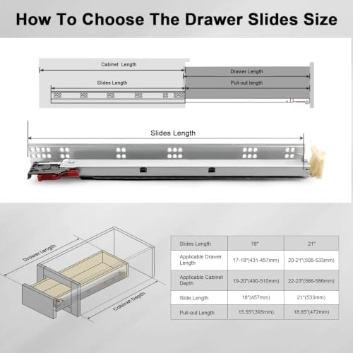 Gobrico Undermount Drawer Slides Bottom Mount Soft Close Drawer Slides 18 inc...