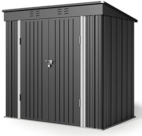 Gizoon 6x4 FT Outdoor Shed, Metal Garden Shed Lockable Doors, Dark Gray