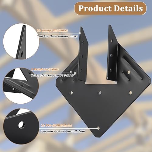 50 PCS Joist Hanger 2x6, 13-Gauge Heavy Duty Hurricane Ties-2.2mm Thickness
