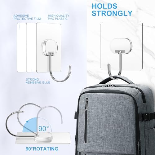 JINSHUNFA Adhesive Wall Hooks 13LB Heavy Duty No Drill Large Transparent Wate...