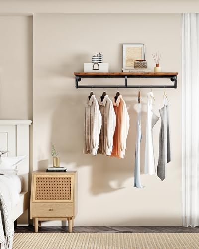 CHOEZON Wall Mounted Clothes Rack, Metal Garment Rack with Top Shelf, Laundry...