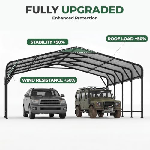 20x20 FT Metal Carport, Outdoor Heavy Duty 2 Car Carport with Reinforced Galv...