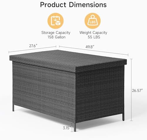 ONBRILL 158 Gallon XL Wicker Deck Box, Outdoor Patio Storage Box, Black