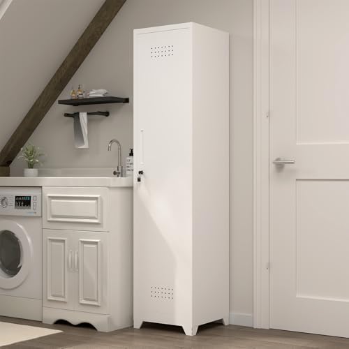 Slim Broom Closet Storage Cabinet, 65" H Metal Cabinets with Lock and Sh...