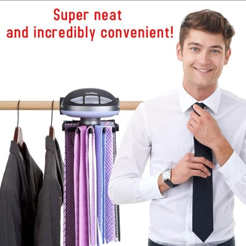 Motorized Tie Rack Closet Organizer, Holds & Displays Up to 50 Ties + 4 B...