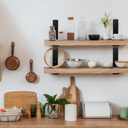 12 Pack - L 12" x H 8" x W1.5, 5mm Thick Black L Shelf Bracket, Iro...