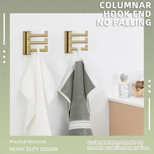 Angle Simple Swivel Towel Hooks 2 Pack, Brushed Gold