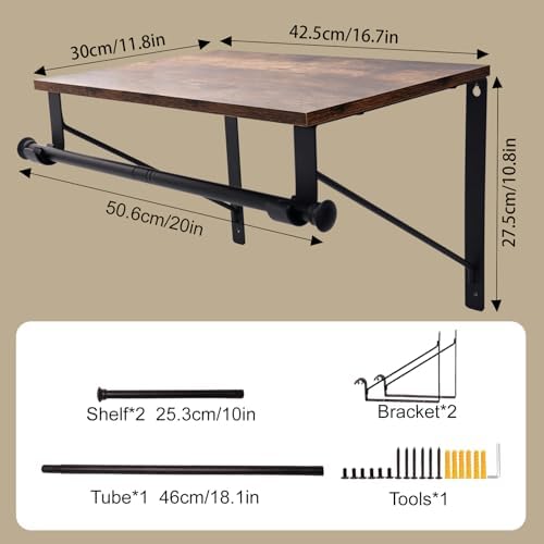 Wall Mounted Shelf with Hanging Rod, Laundry Room Shelves, Space Saving Organ...