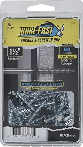 Hillman Borefast Drywall Anchors, 1-1/2in Pan Head, 75 Pack, Black